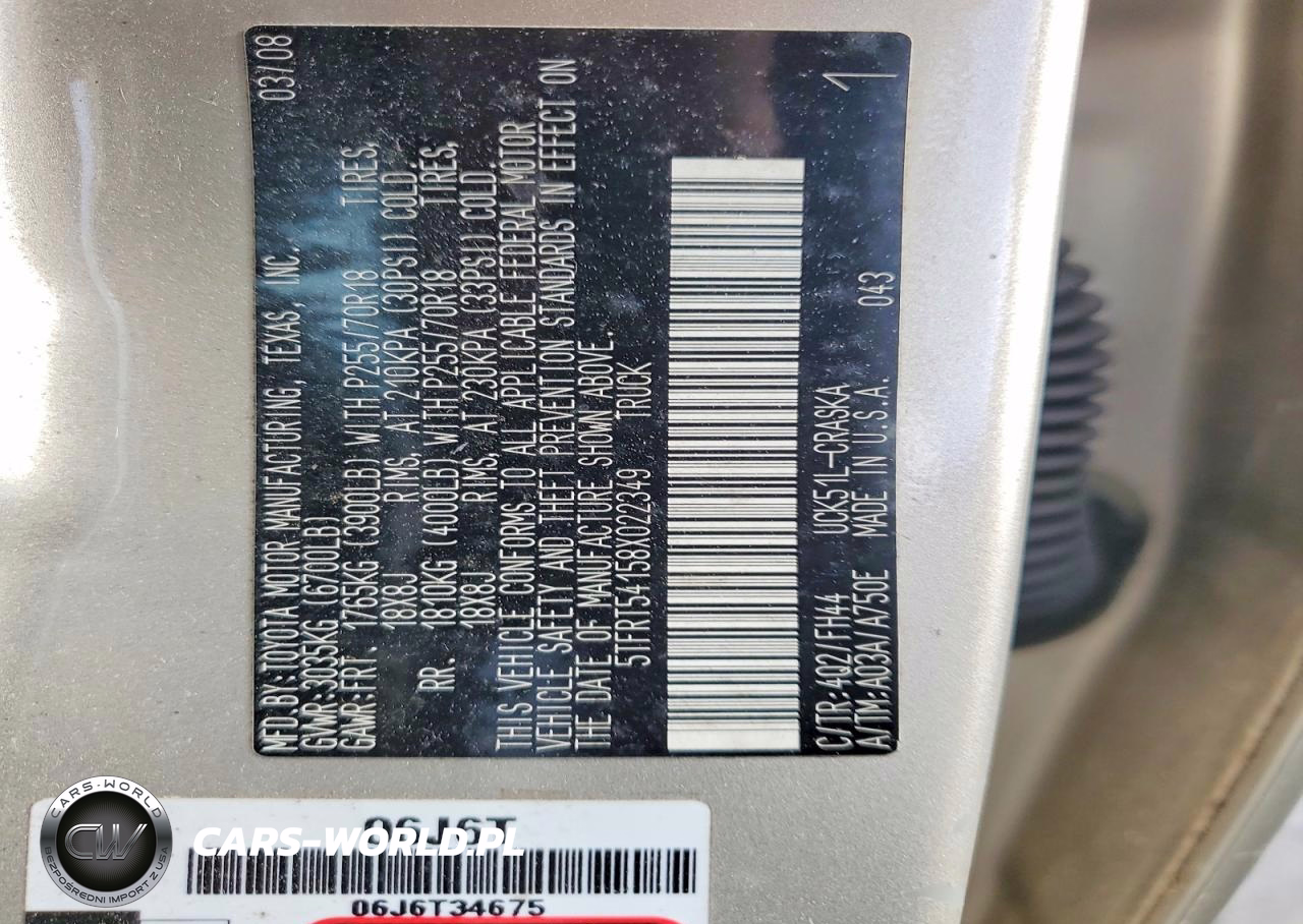 2008 Toyota Tundra Grade VIN:5TFRT54158X022349 - 12