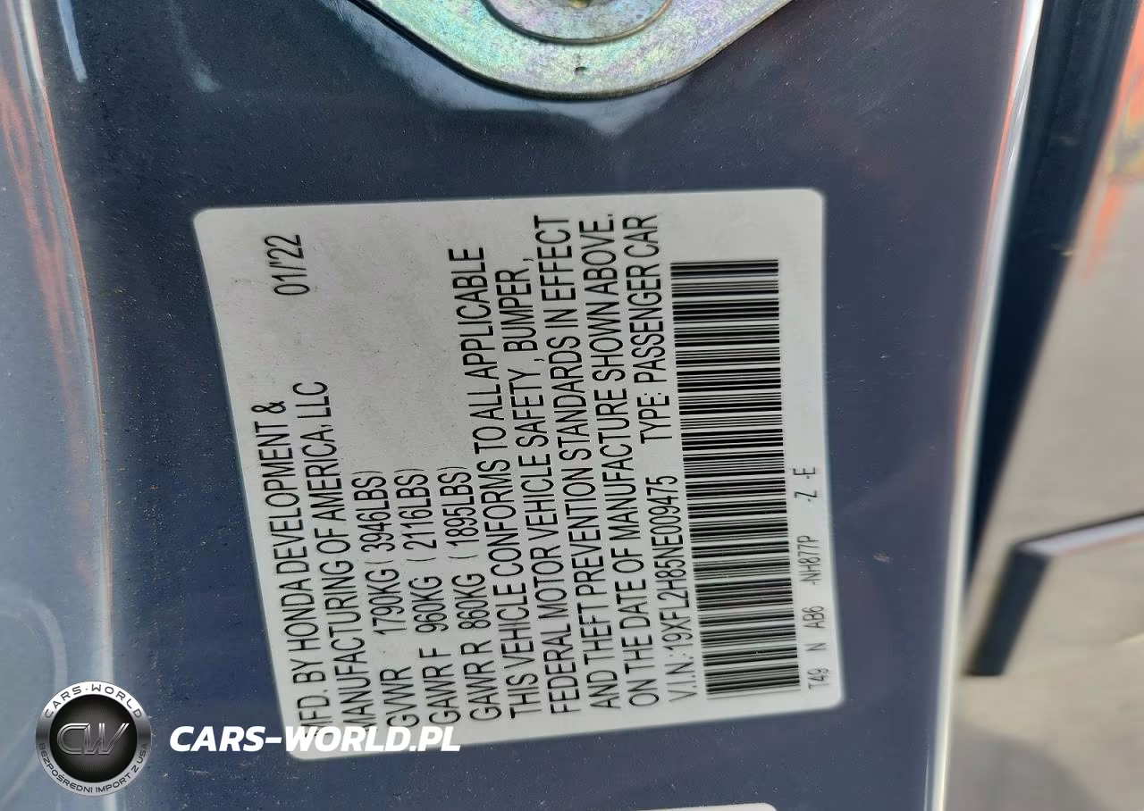 2022 Honda Civic Sport VIN:19XFL2H85NE009475 - 12