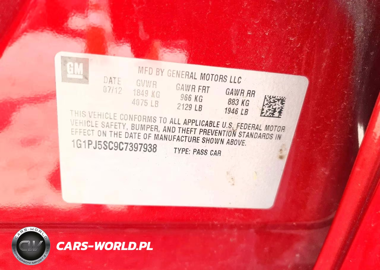 2012 Chevrolet Cruze Eco VIN:1G1PJ5SC9C7397938 - 12