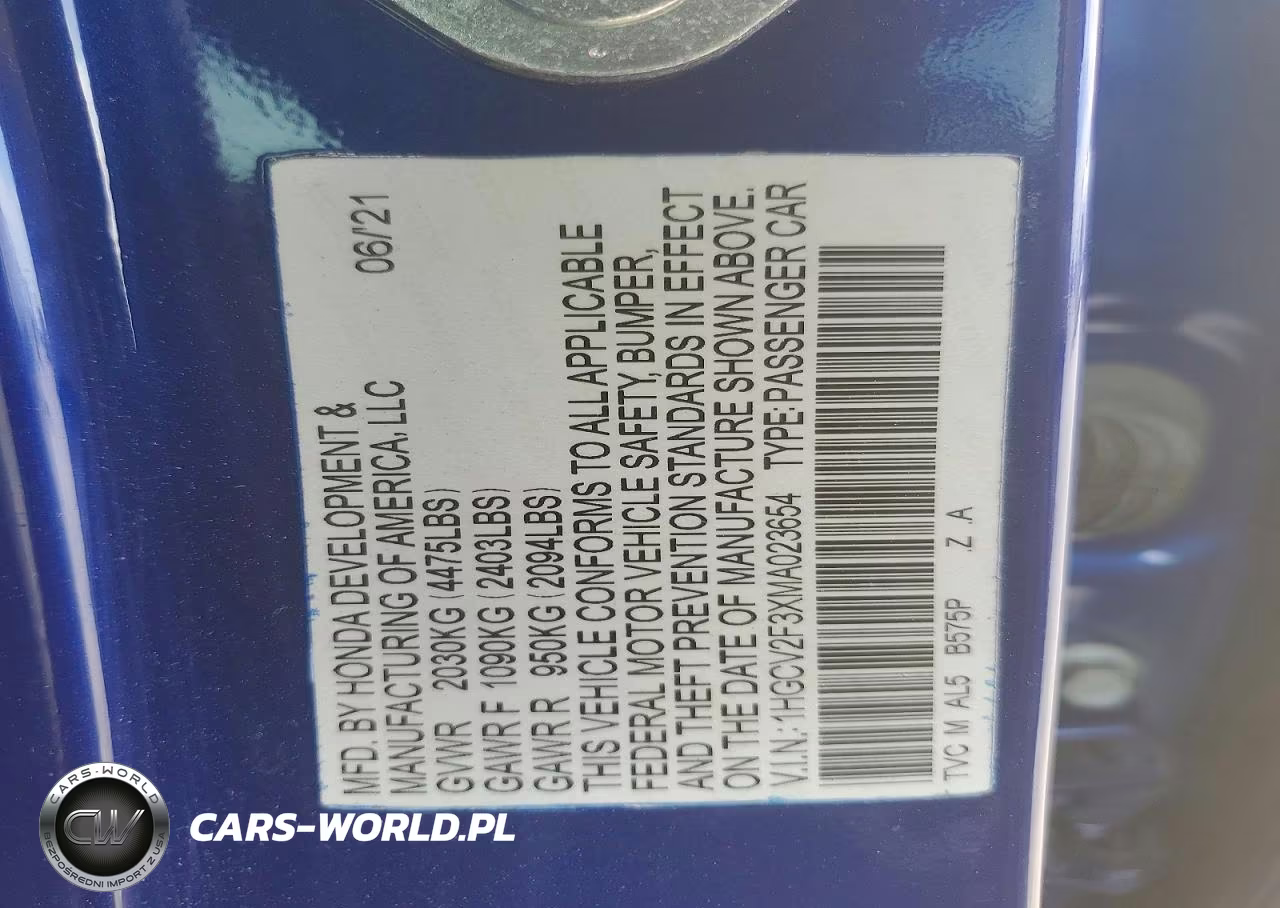 2021 Honda Accord Sport VIN:1HGCV2F3XMA023654 - 12