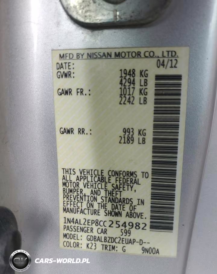 2012 Nissan Altima 2.5 S VIN:1N4AL2EP8CC254982 - 13