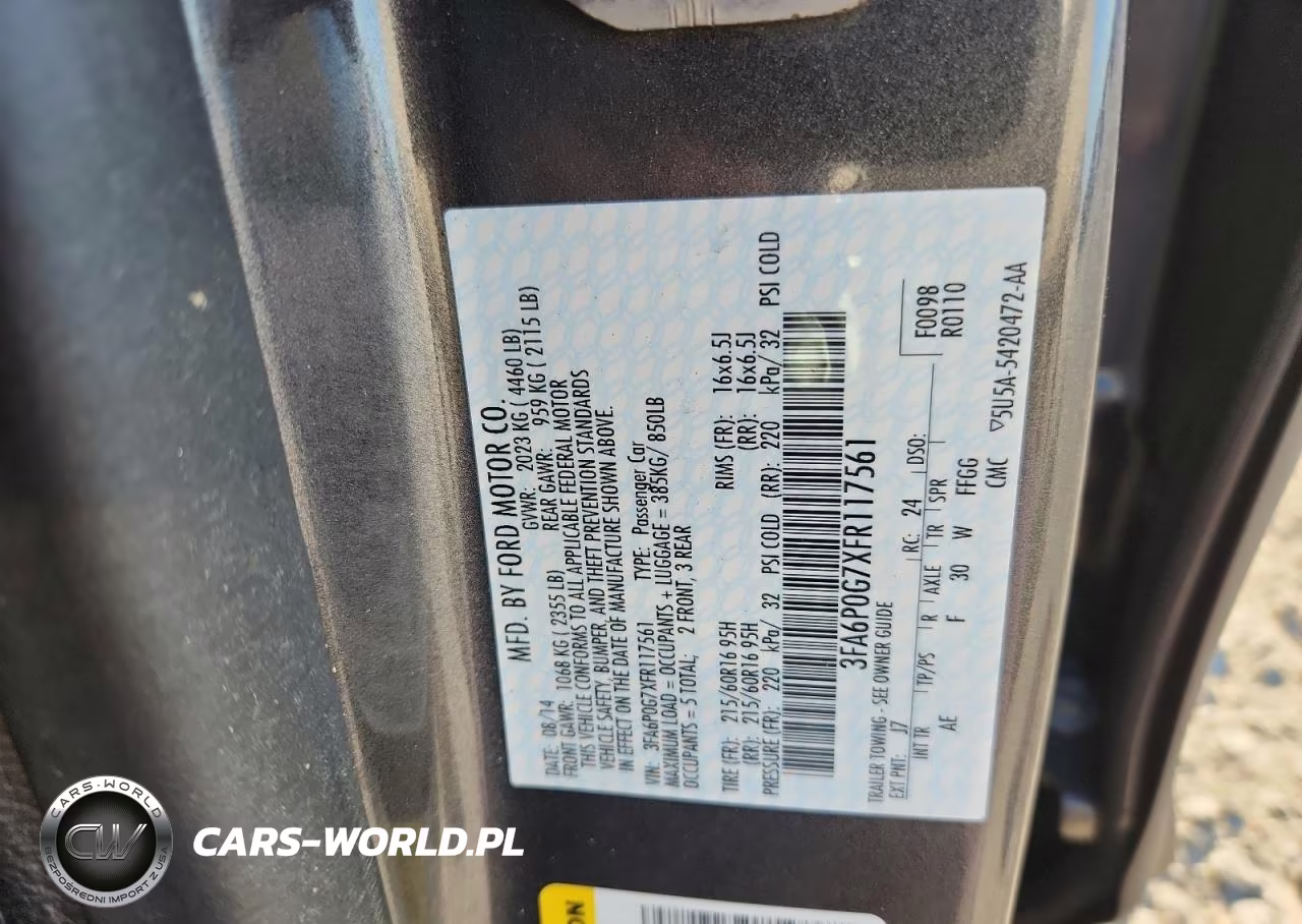 2015 Ford Fusion S VIN:3FA6P0G7XFR117561 - 12