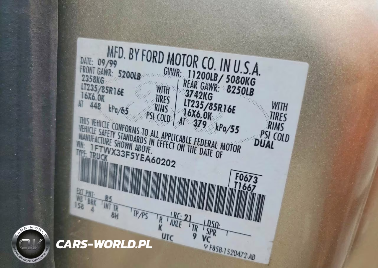 2000 Ford F350 Srw Super Duty VIN:1FTWX33F5YEA60202 - 12