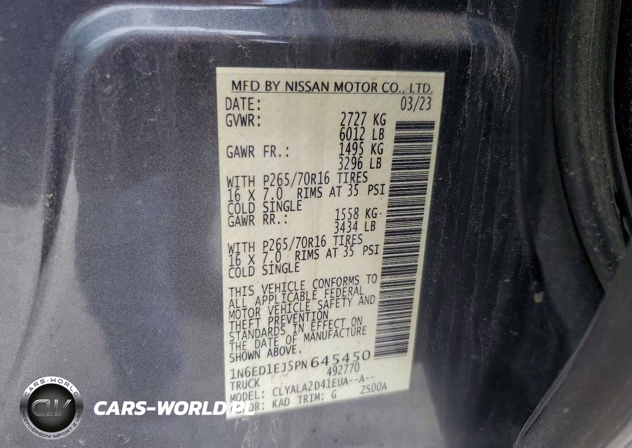 2023 Nissan Frontier S 3.8L V6 VIN:1N6ED1EJ5PN645450 - 12