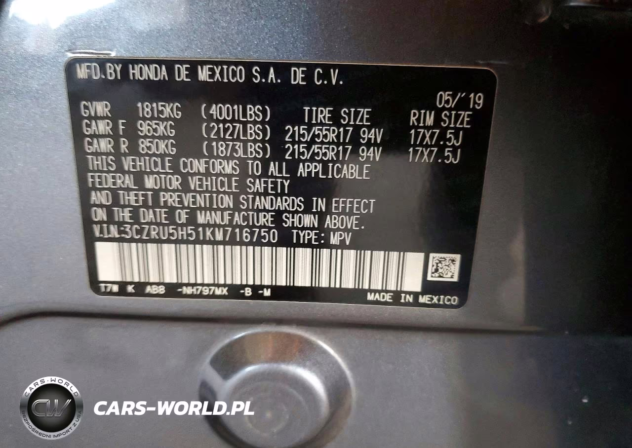 2019 Honda Hr-V Ex VIN:3CZRU5H51KM716750 - 12