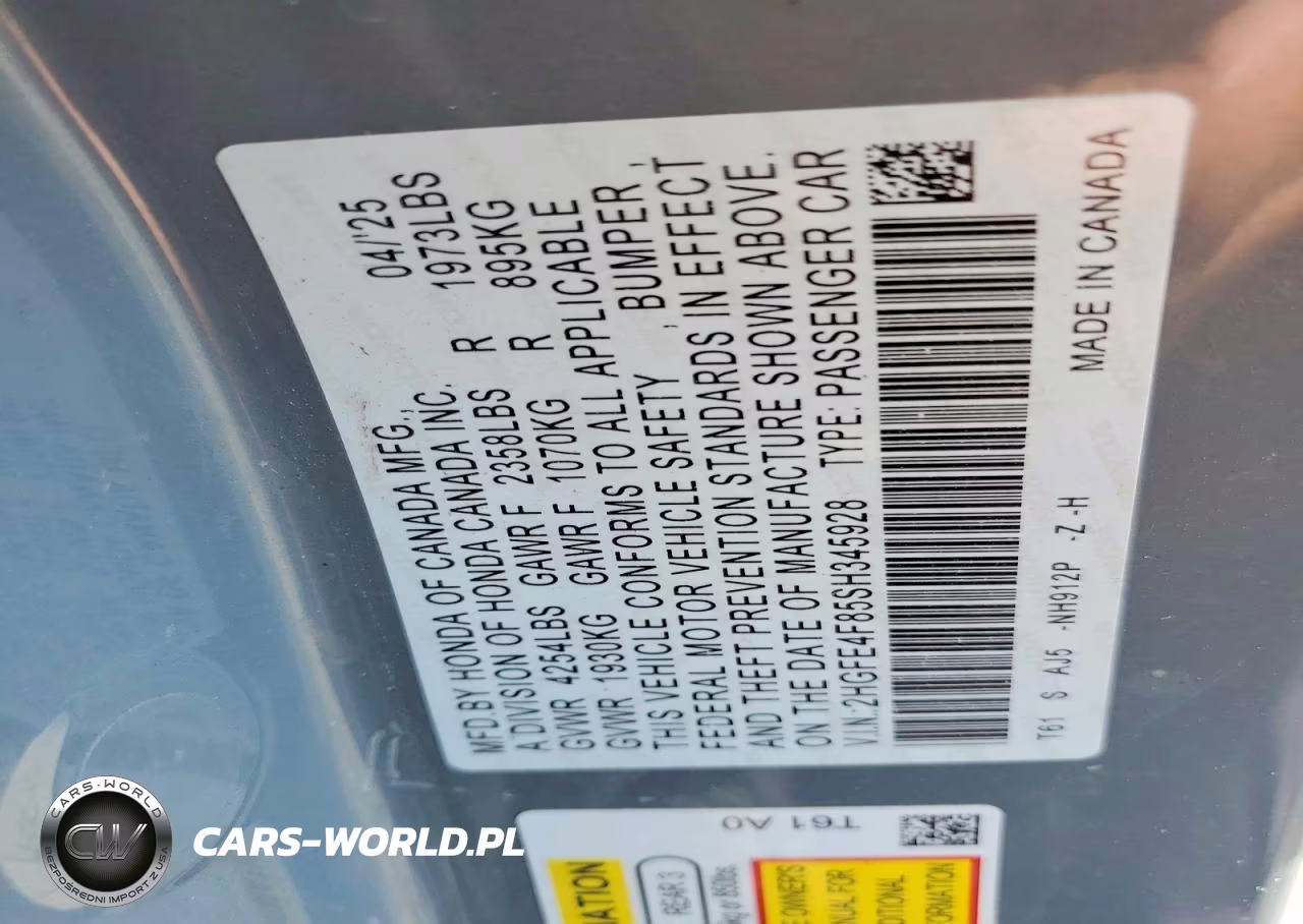 2025 Honda Civic Sport VIN:2HGFE4F85SH345928 - 12