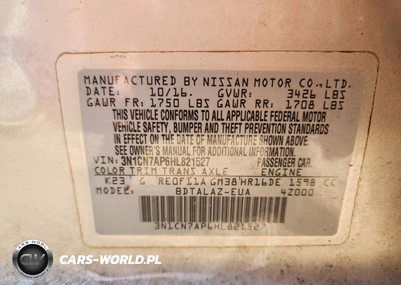 2017 Nissan Versa 1.6 S Plus VIN:3N1CN7AP6HL821527 - 12