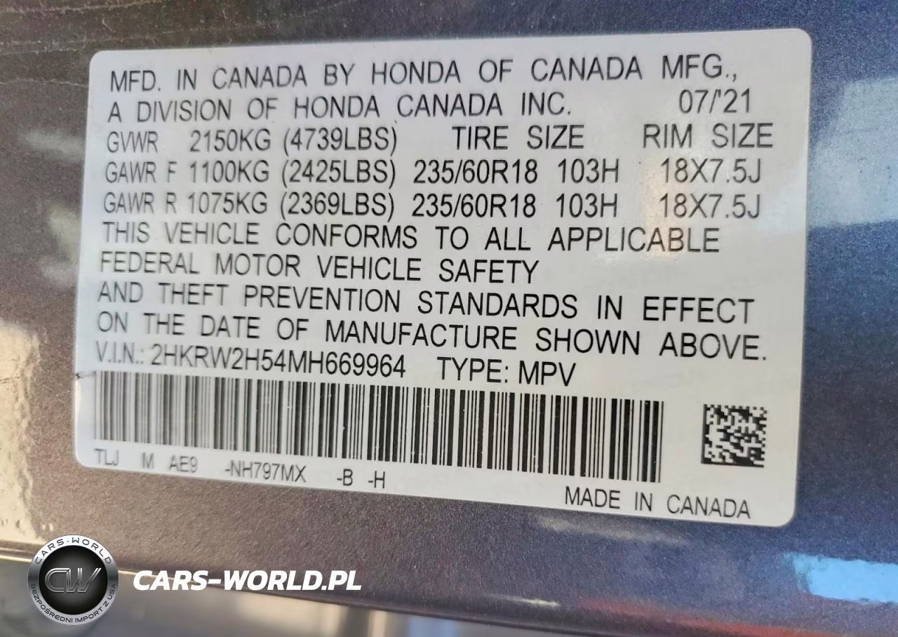 2021 Honda Cr-V Ex VIN:2HKRW2H54MH669964 - 12
