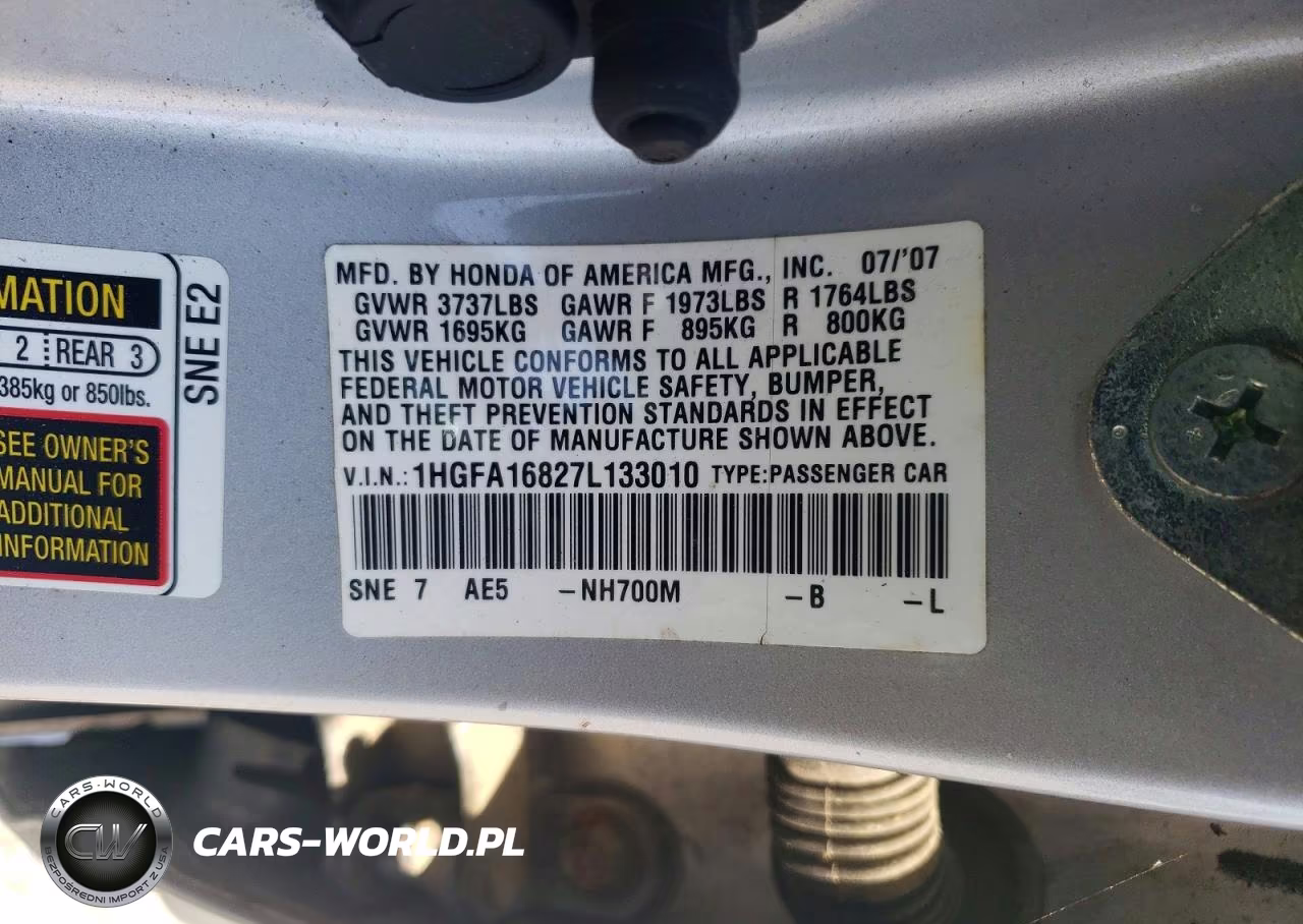 2007 Honda Civic Ex VIN:1HGFA16827L133010 - 12