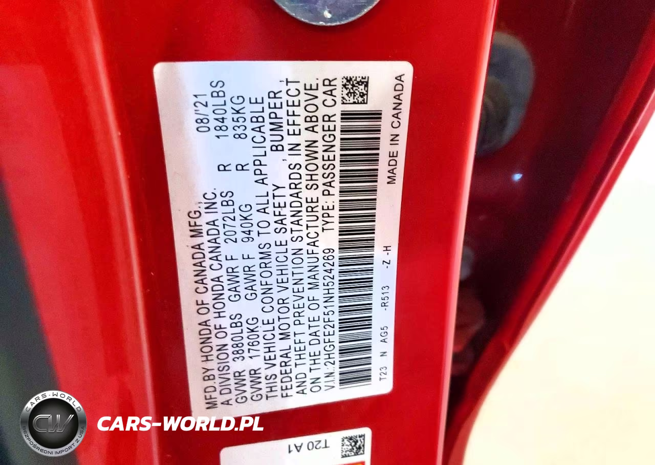 2022 Honda Civic Sport VIN:2HGFE2F51NH524269 - 12