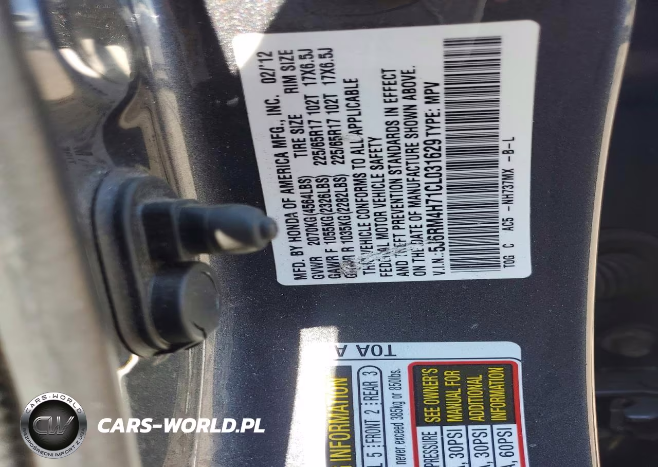 2012 Honda Cr-V Exl VIN:5J6RM4H71CL031629 - 12