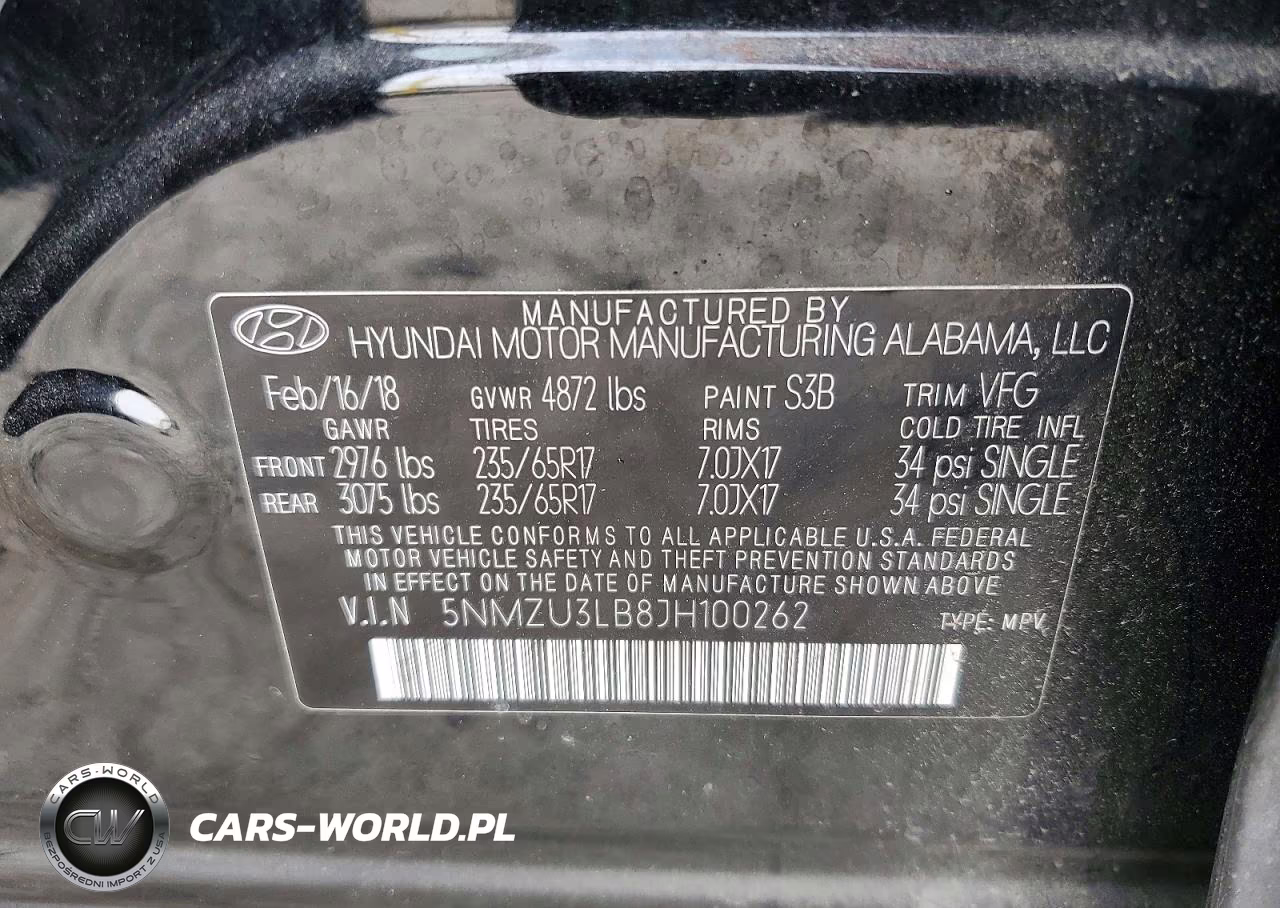2018 Hyundai Santa Fe Sport 2.4L VIN:5NMZU3LB8JH100262 - 14