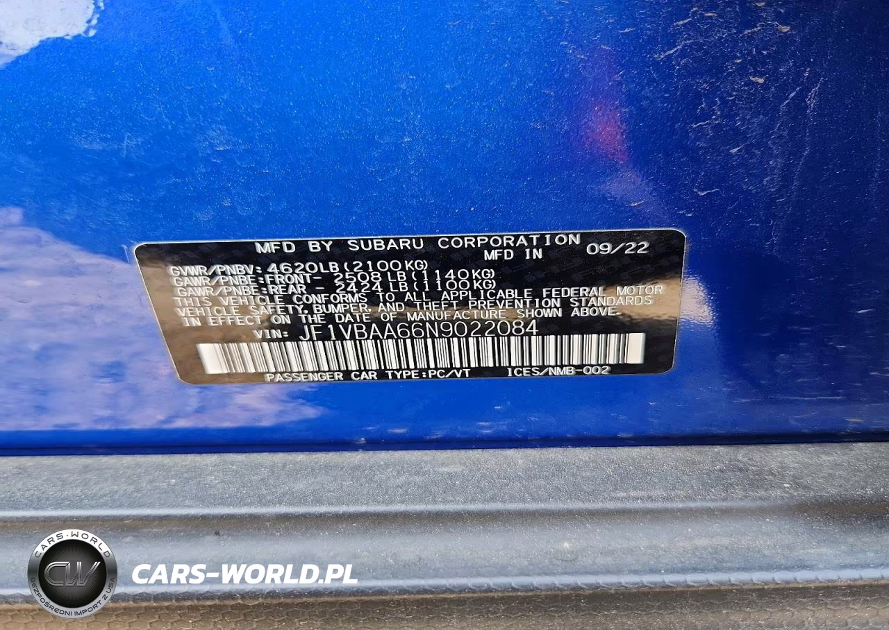 2022 Subaru Wrx VIN:JF1VBAA66N9022084 - 13