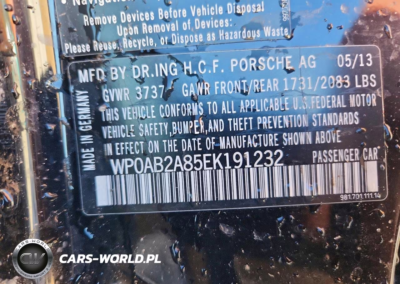 2014 Porsche Cayman S VIN:WP0AB2A85EK191232 - 12