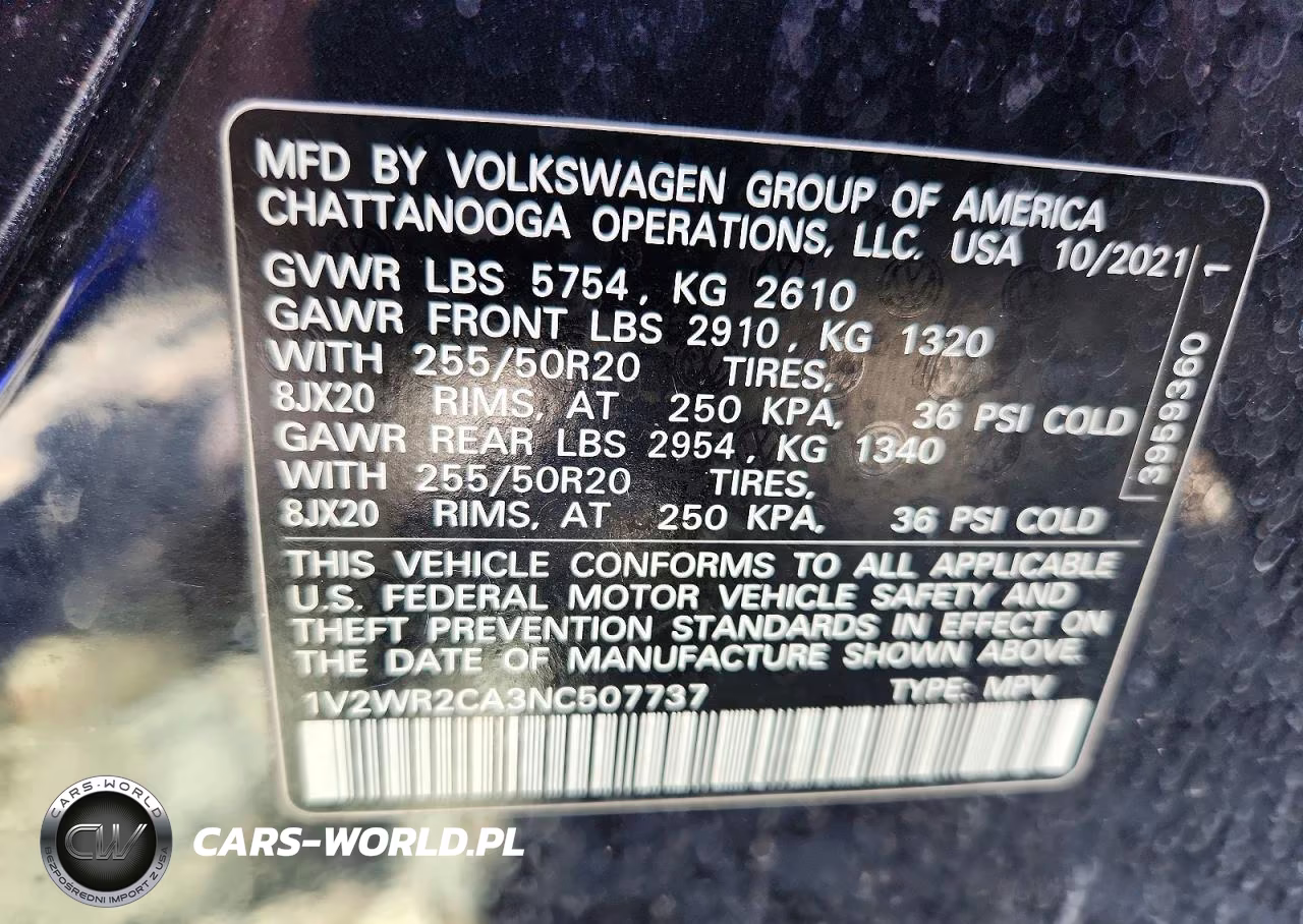 2022 Volkswagen Atlas Se VIN:1V2WR2CA3NC507737 - 14