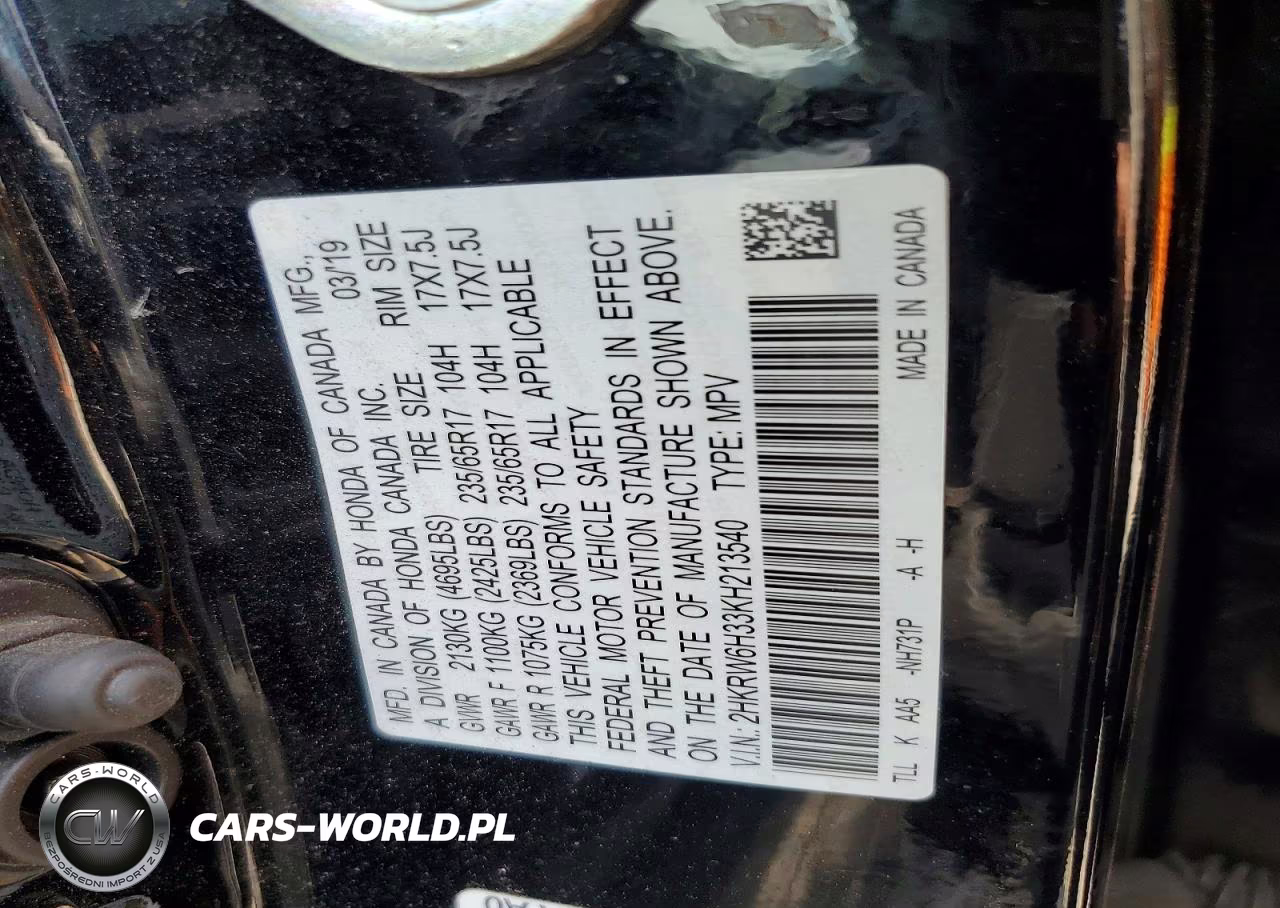 2019 Honda Cr-V Lx VIN:2HKRW6H33KH213540 - 14