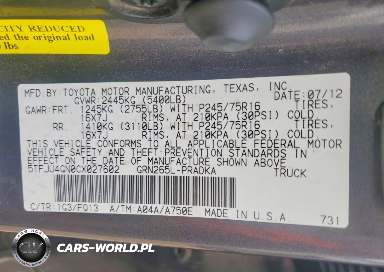 2012 Toyota Tacoma Prerunner V6 VIN:5TFJU4GN0CX027602 - 12