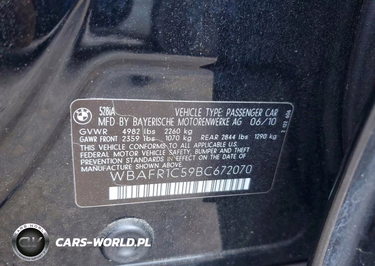 2011 BMW 528 I VIN:WBAFR1C59BC672070 - 12