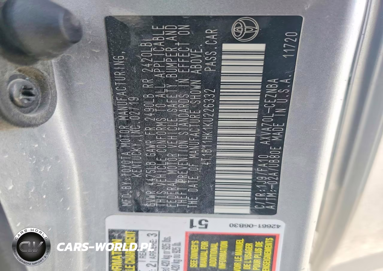 2019 Toyota Camry Le VIN:4T1B11HK1KU226332 - 12