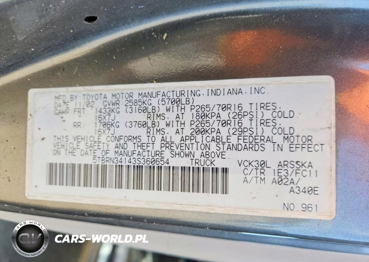 2003 Toyota Tundra Access Cab Sr5 VIN:5TBRN34143S360654 - 12