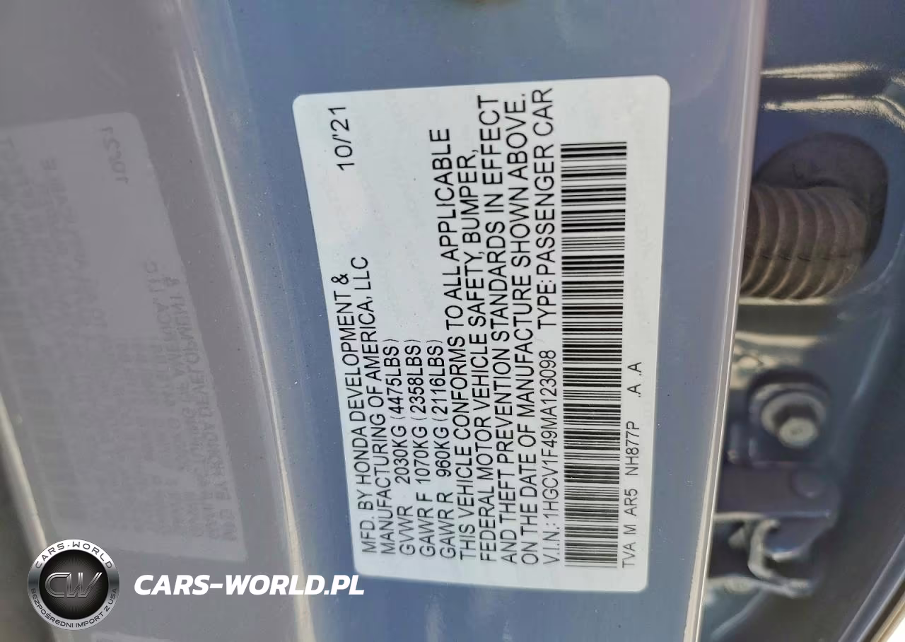 2021 Honda Accord Sport Se VIN:1HGCV1F49MA123098 - 12