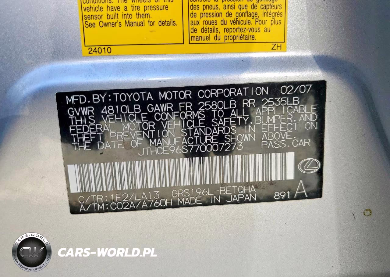 2007 Lexus Gs 350 VIN:JTHCE96S770007273 - 12