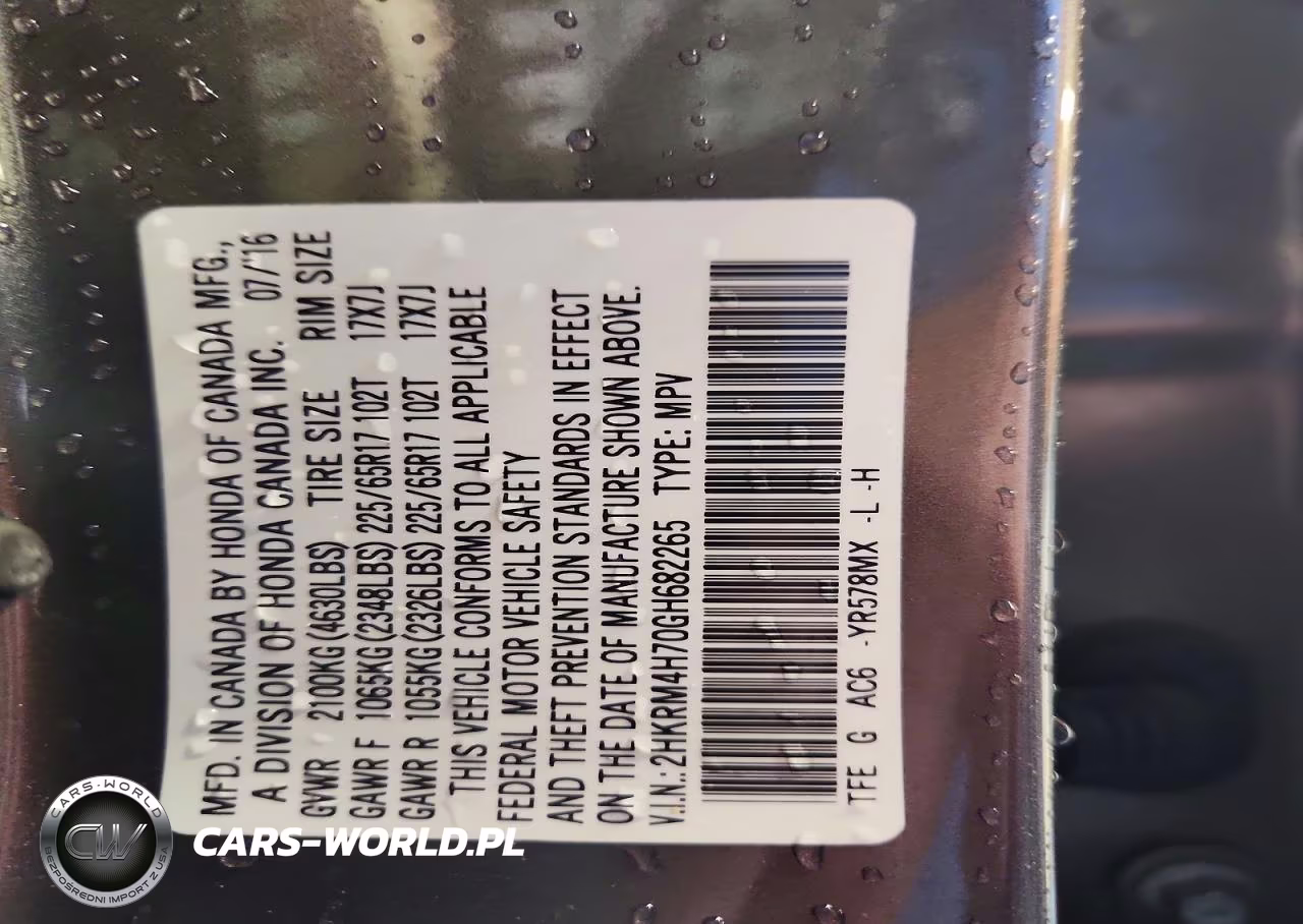 2016 Honda Cr-V Exl VIN:2HKRM4H70GH682265 - 13