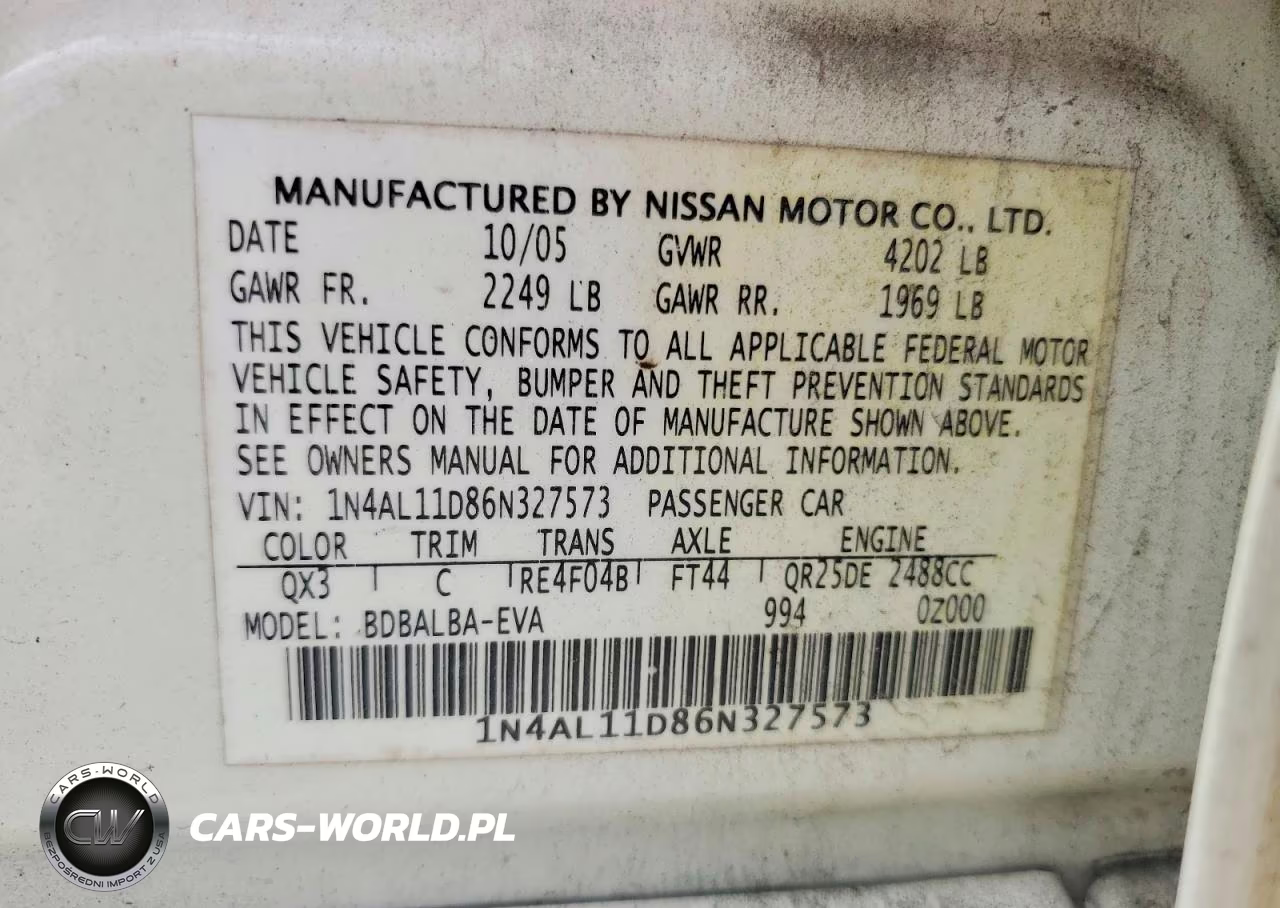 2006 Nissan Altima 2.5 VIN:1N4AL11D86N327573 - 12