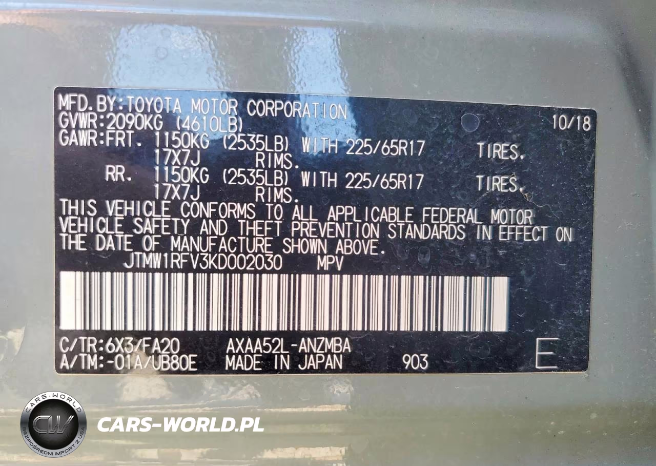 2019 Toyota Rav4 Xle VIN:JTMW1RFV3KD002030 - 12