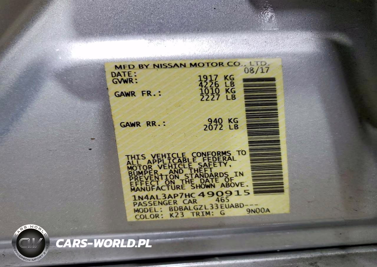 2017 Nissan Altima 2.5 S VIN:1N4AL3AP7HC490915 - 12