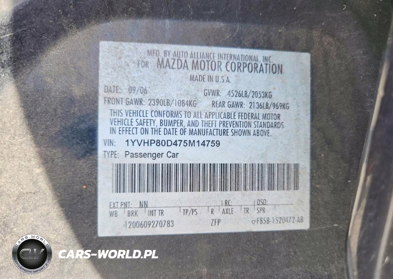 2007 Mazda 6 VIN:1YVHP80D475M14759 - 12
