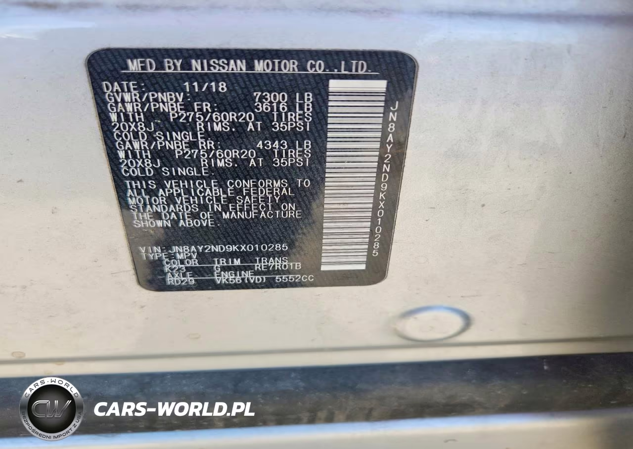 2019 Nissan Armada Sl VIN:JN8AY2ND9KX010285 - 14