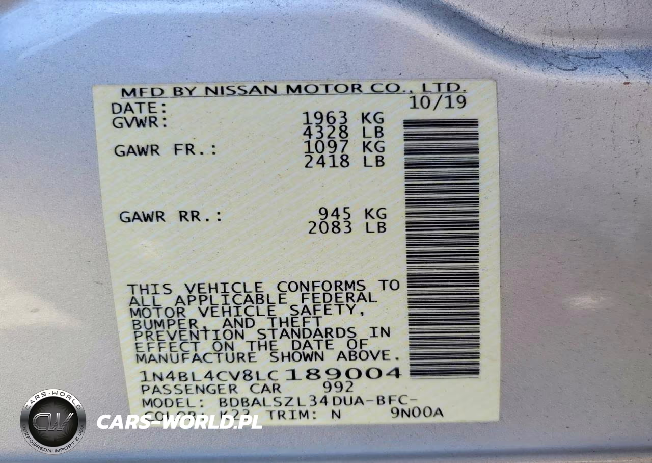 2020 Nissan Altima Sr VIN:1N4BL4CV8LC189004 - 13