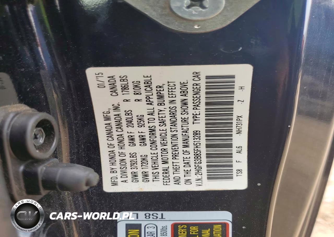 2015 Honda Civic Ex VIN:2HGFG3B85FH513289 - 13