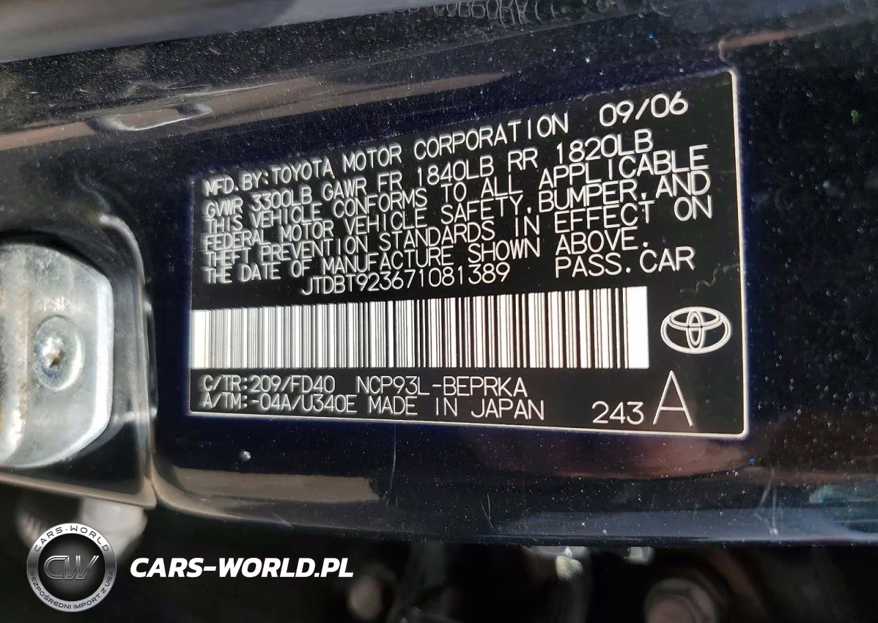 2007 Toyota Yaris Base VIN:JTDBT923671081389 - 12