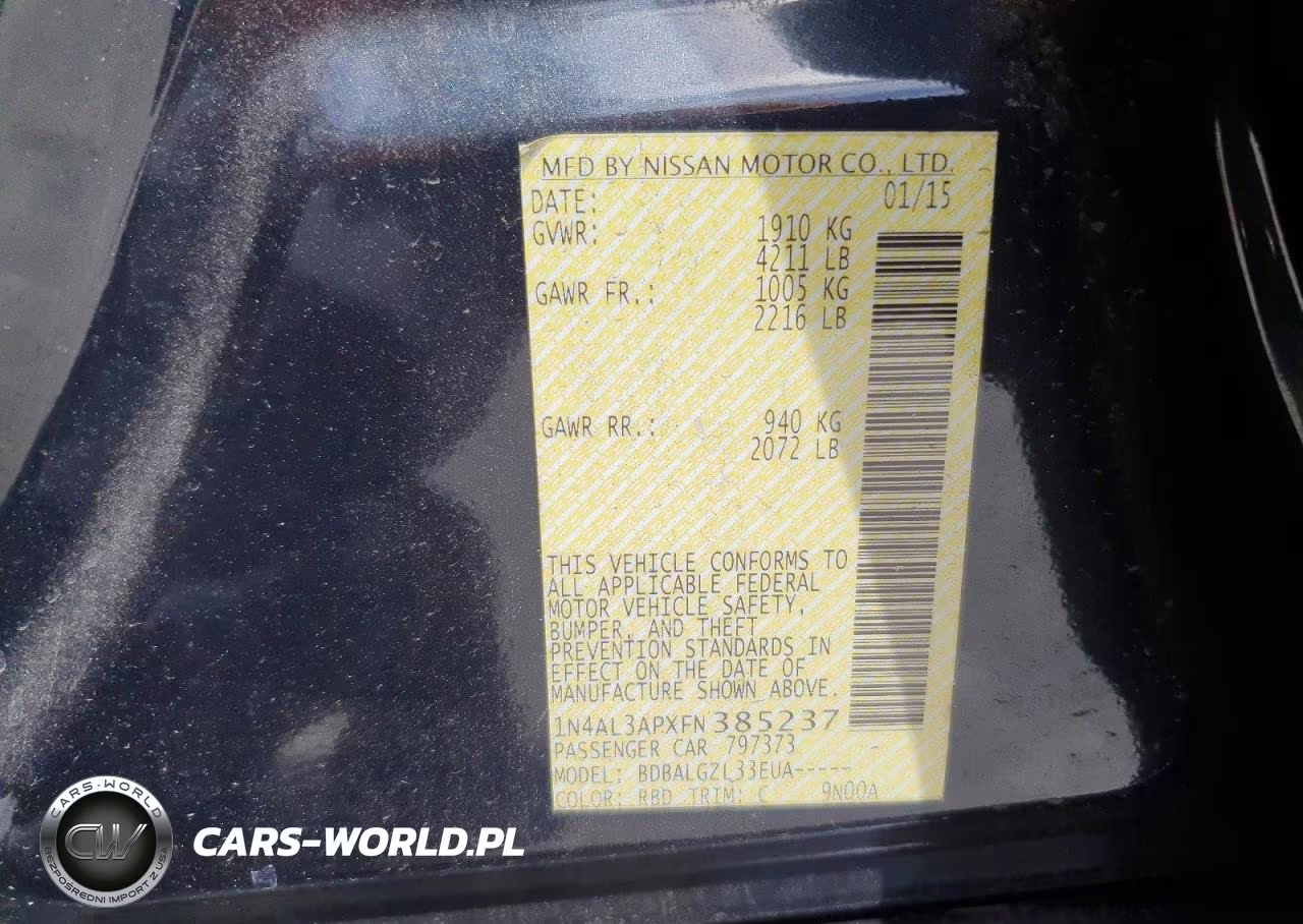 2015 Nissan Altima 2.5 S VIN:1N4AL3APXFN385237 - 12