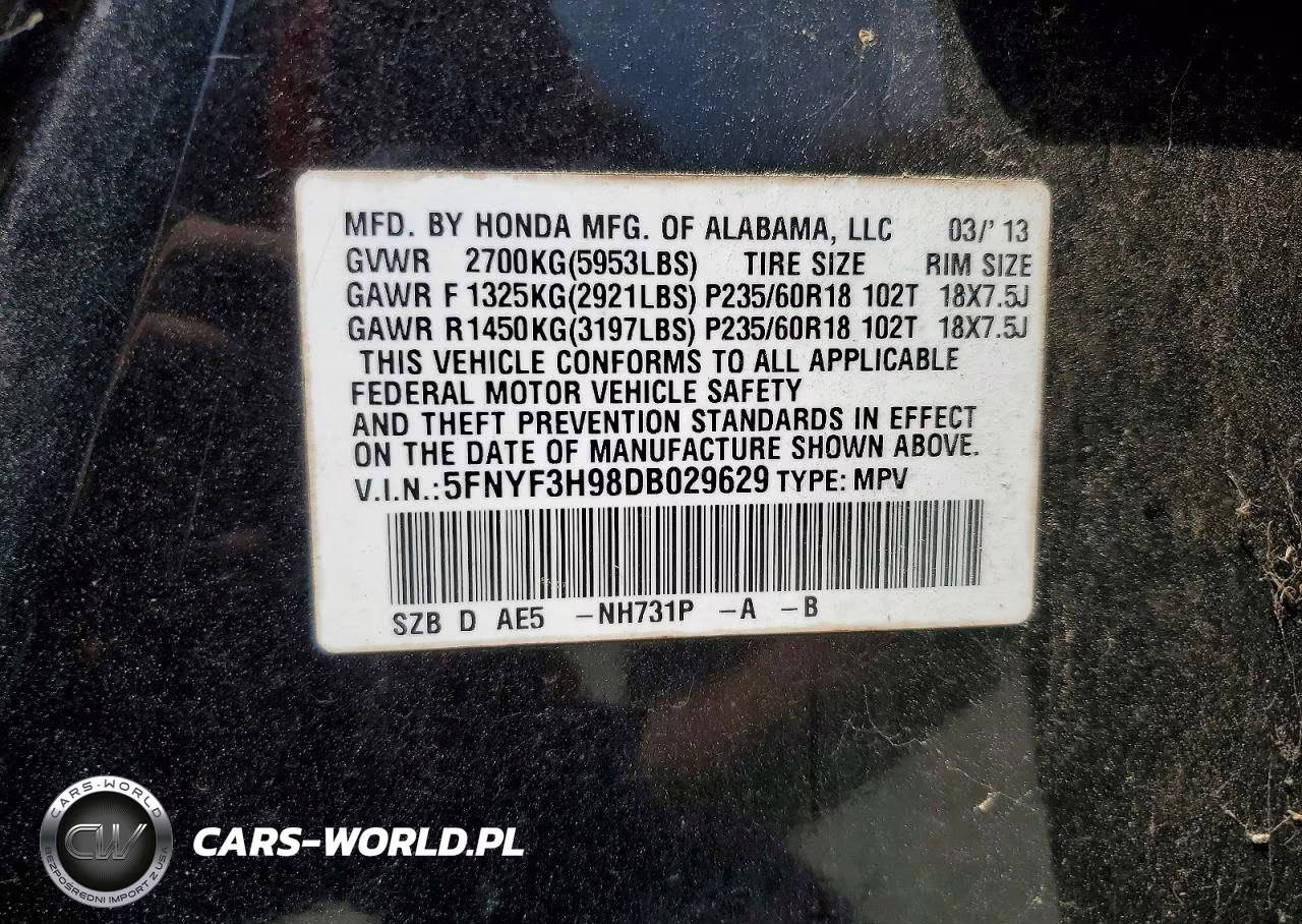 2013 Honda Pilot Touring VIN:5FNYF3H98DB029629 - 13