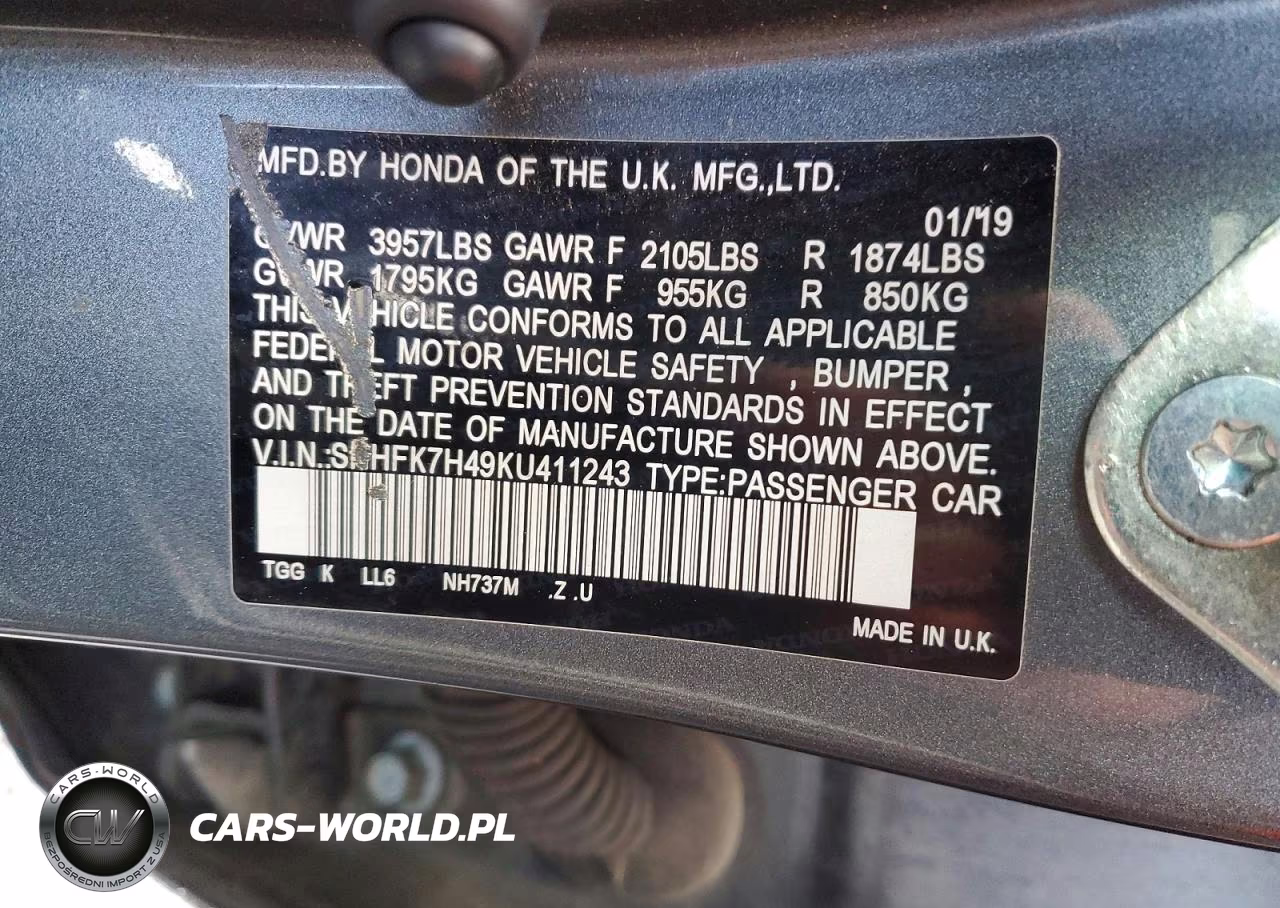 2019 Honda Civic Sport VIN:SHHFK7H49KU411243 - 12