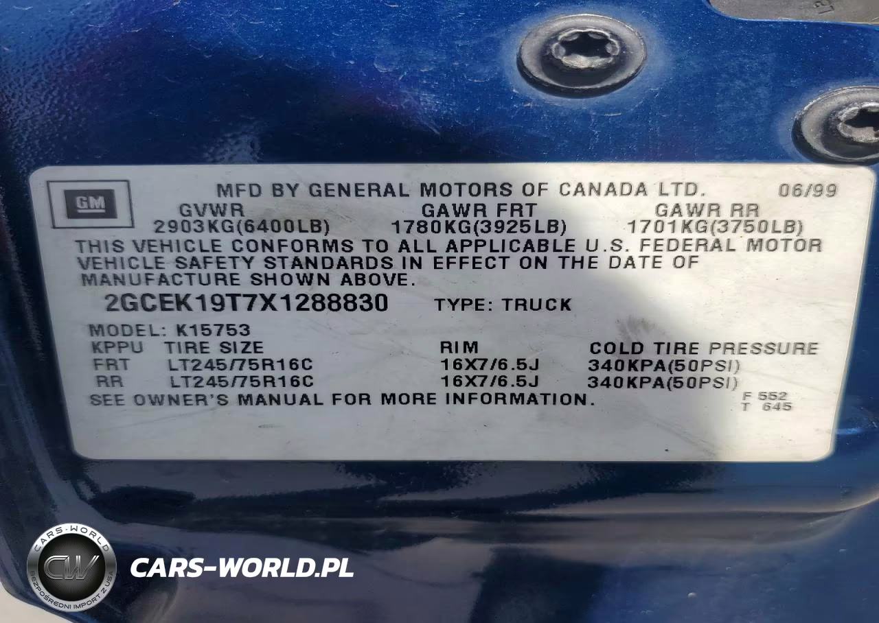 1999 Chevrolet Silverado K1500 VIN:2GCEK19T7X1288830 - 13