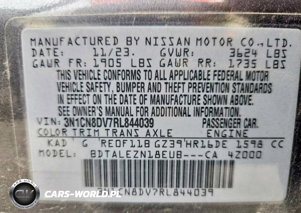2024 Nissan Versa S VIN:3N1CN8DV7RL844039 - 12
