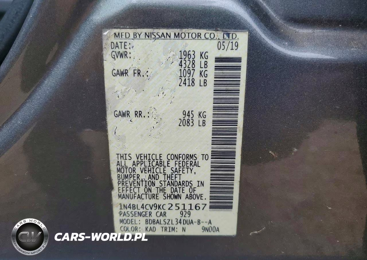 2019 Nissan Altima VIN:1N4BL4CV9KC251167 - 12