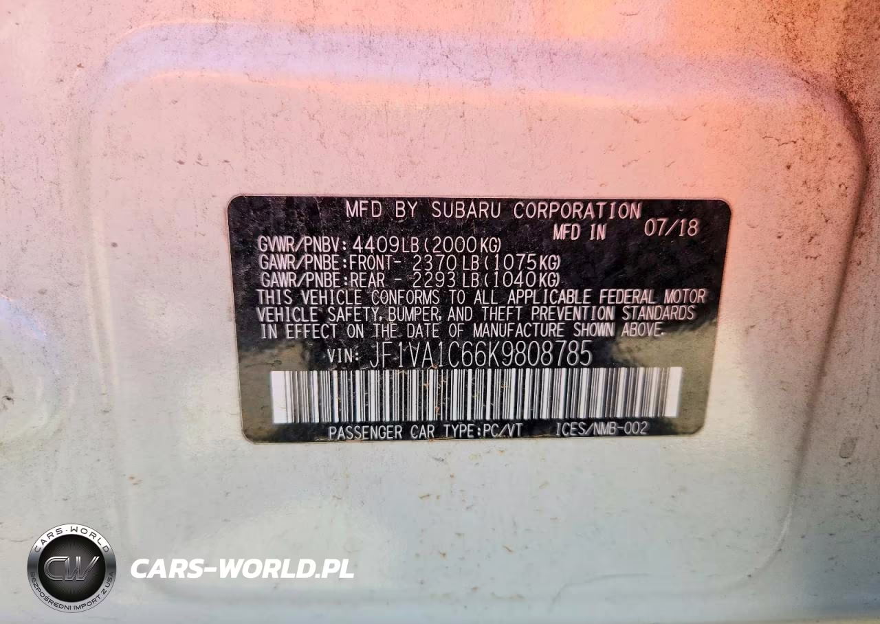 2019 Subaru Wrx Premium VIN:JF1VA1C66K9808785 - 12