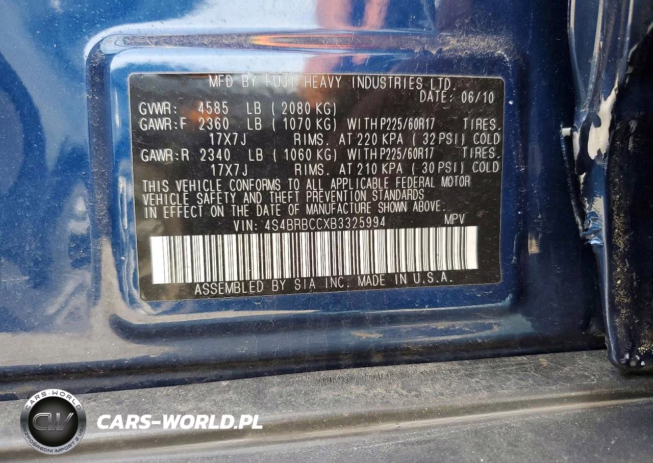 2011 Subaru Outback 2.5I Premium VIN:4S4BRBCCXB3325994 - 12