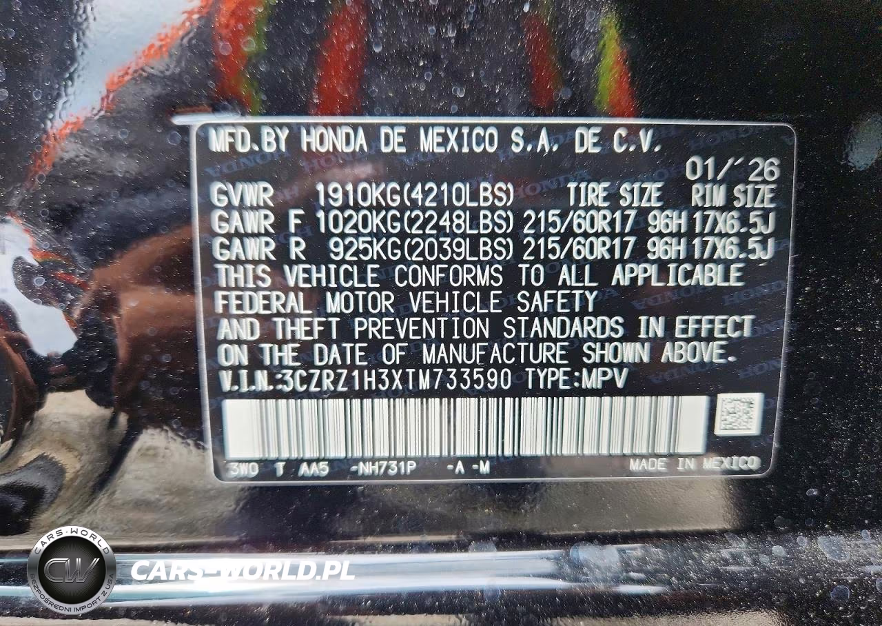 2026 Honda Hr-V Lx VIN:3CZRZ1H3XTM733590 - 13