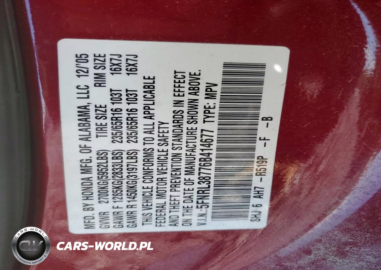 2006 Honda Odyssey Exl VIN:5FNRL38776B414677 - 13