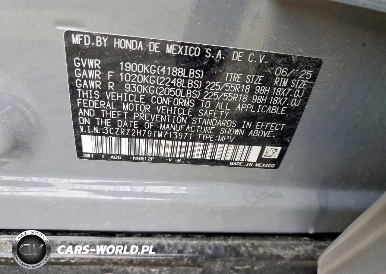 2026 Honda Hr-V Exl VIN:3CZRZ2H79TM713971 - 13