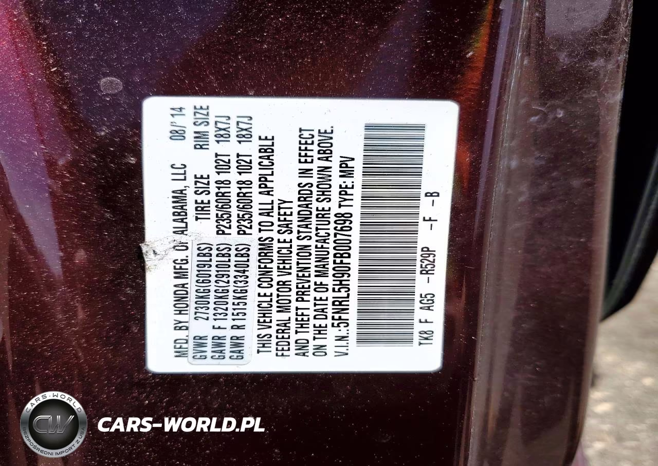 2015 Honda Odyssey Touring VIN:5FNRL5H90FB007698 - 13