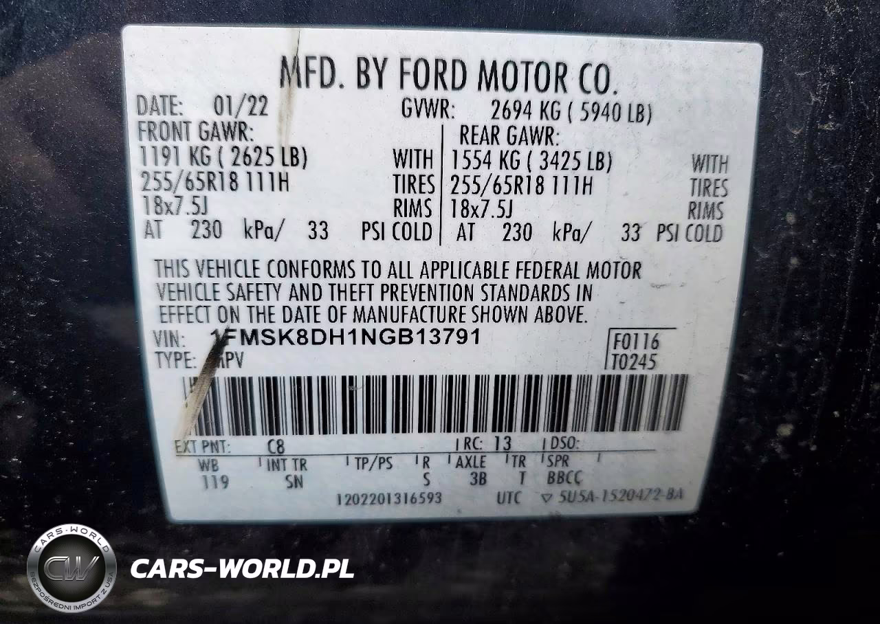 2022 Ford Explorer Xlt VIN:1FMSK8DH1NGB13791 - 13