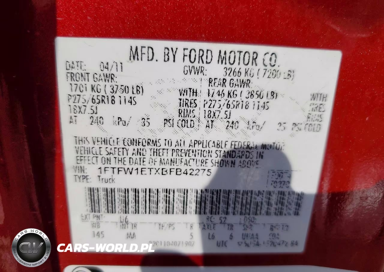 2011 Ford F150 Supercrew VIN:1FTFW1ETXBFB42275 - 12