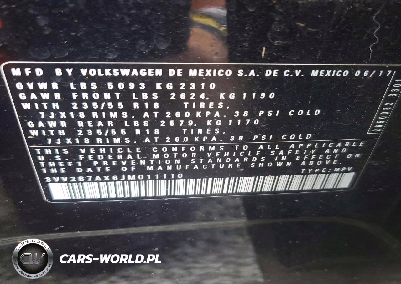 2018 Volkswagen Tiguan Se VIN:3VV2B7AX6JM011110 - 13